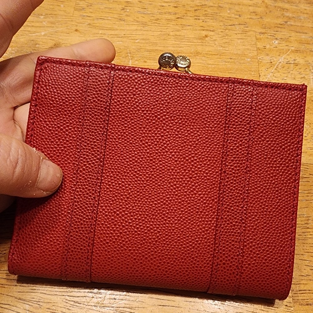 Celine Red Leather Triomphe Compact Wallet with Gold Hardware - Picture 6 of 16